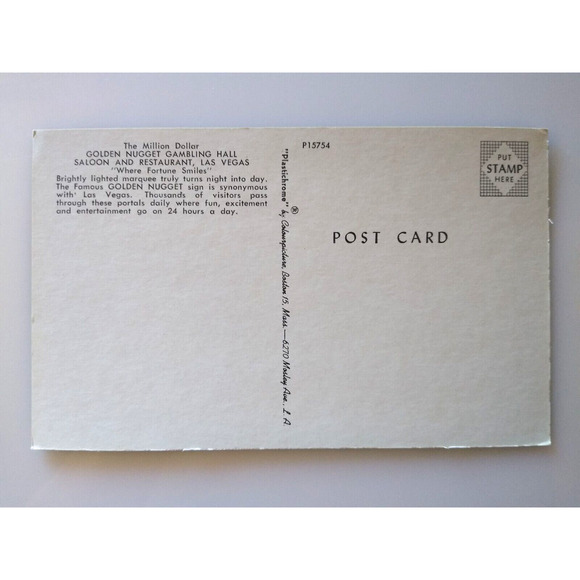 Golden Nugget Gambling Hall Casino Postcard Las Vegas Nevada Chrome Old Cars - Picture 3 of 3